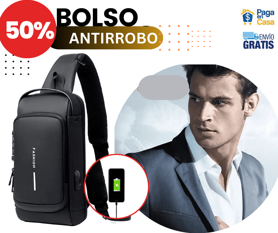 BOLSO ANTIRROBO, CARGA USB, IMPERMEABLE